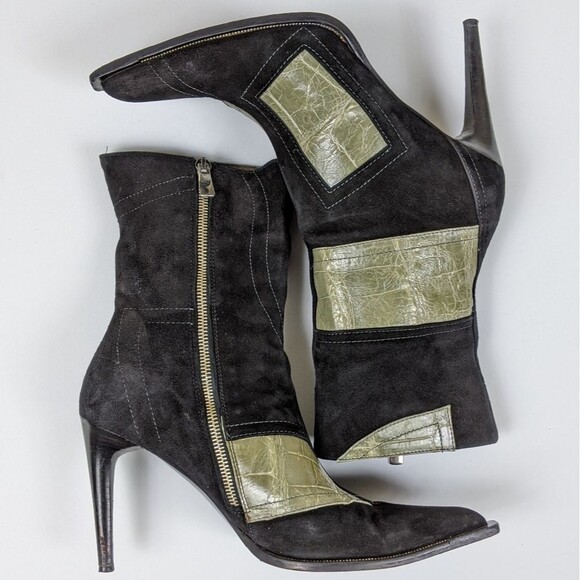 MAURI Italian Suede & Alligator Heeled Ankle Boots Made in Italy 9.5 4" Heel - Picture 5 of 7